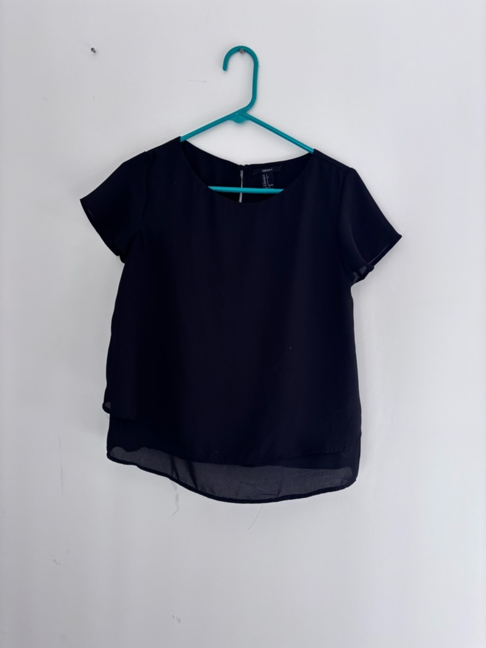 Forever 21 Black Short-Sleeve Layered Chiffon Blouse - Women